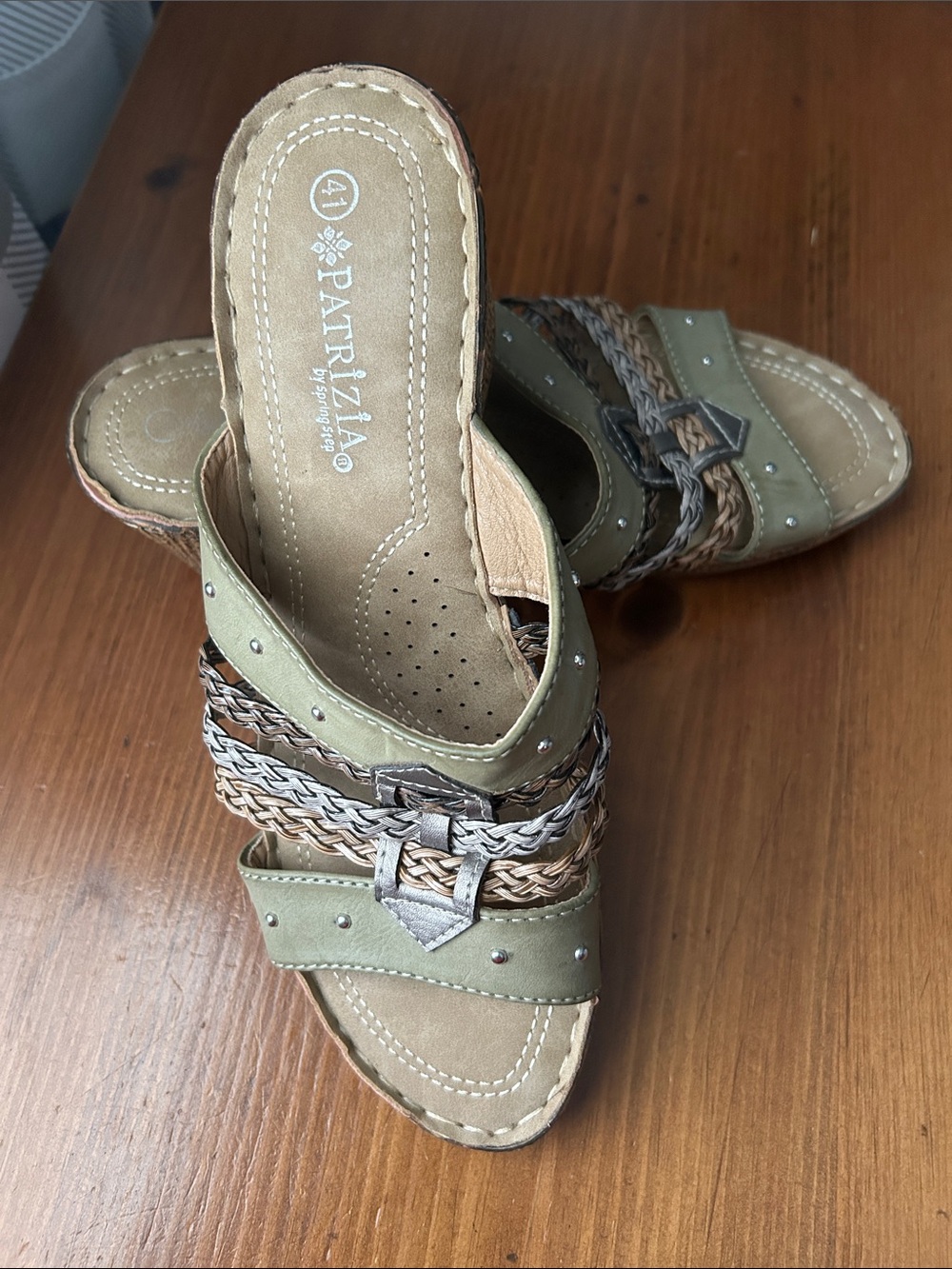 Patrizia Olive Braided Slide Sandals with Stud Accents